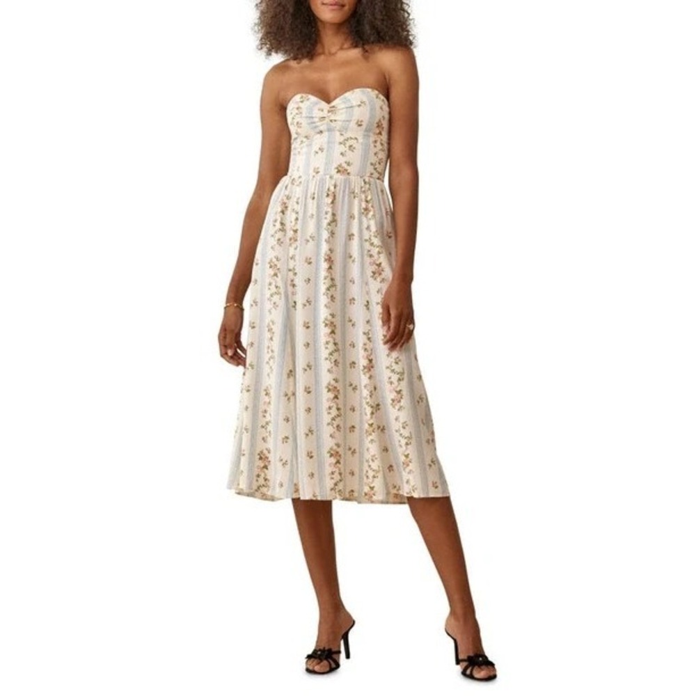 Reformation Aymeline Floral Strapless Smocked Dress In Surrey White Size‎ 10